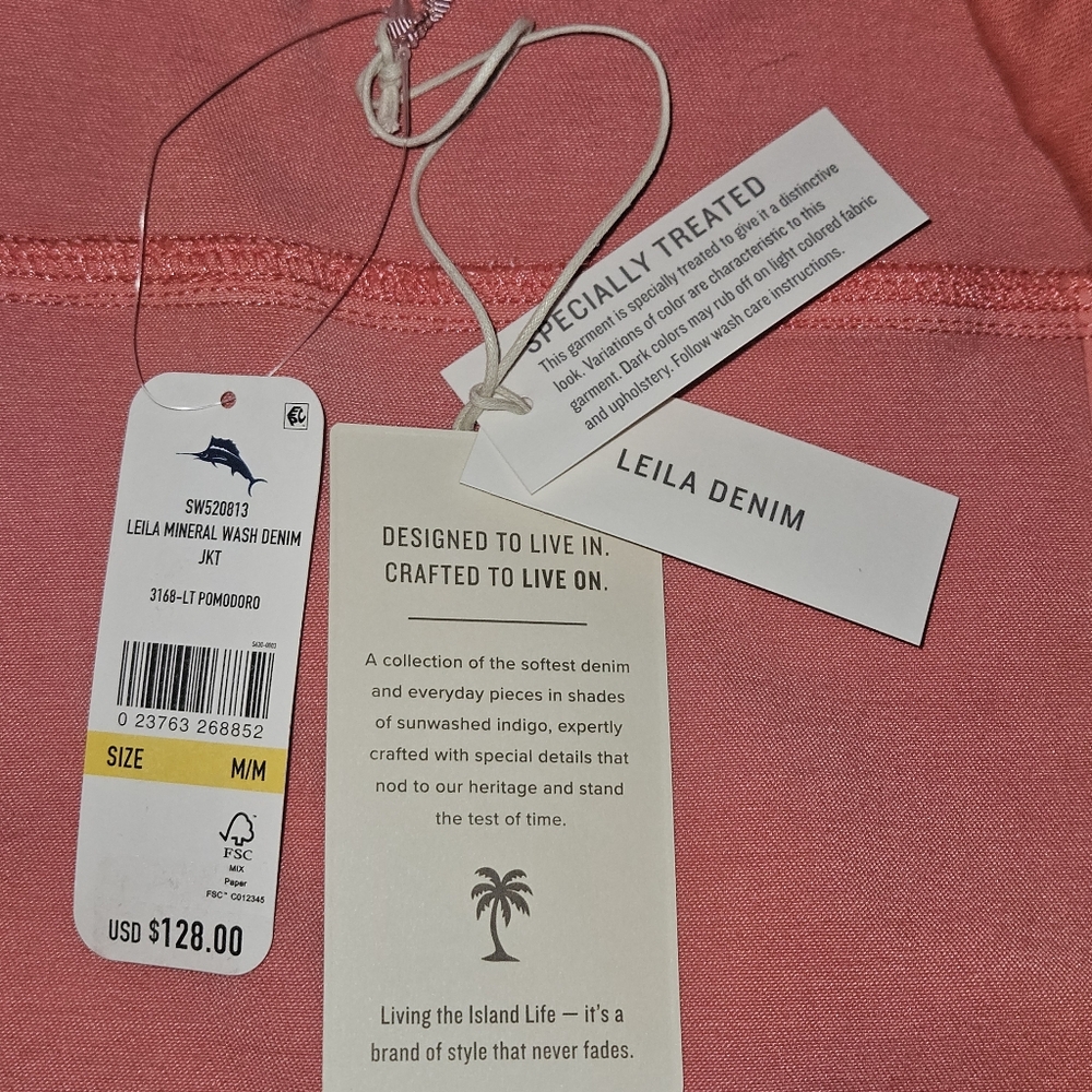 Tommy Bahama Leila Mineral Wash Button Front Denim Jacket: Lt Pomodoro: Medium - Picture 6 of 12